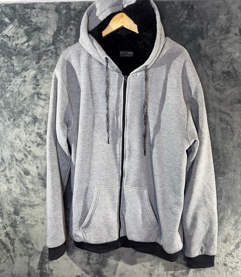 Steve's Jeans Men's Grey Sherpa Lined Full Zip Hoodie Jacket Fleece Men’s 3XL